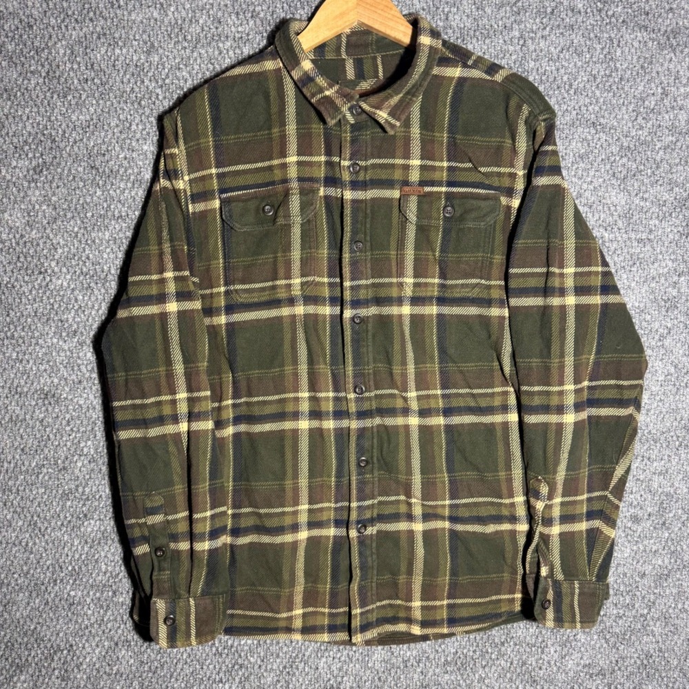 Orvis Flannel Shirt Olive Green Plaid Long Sleeve Heavy Cotton Top Mens Size XXL